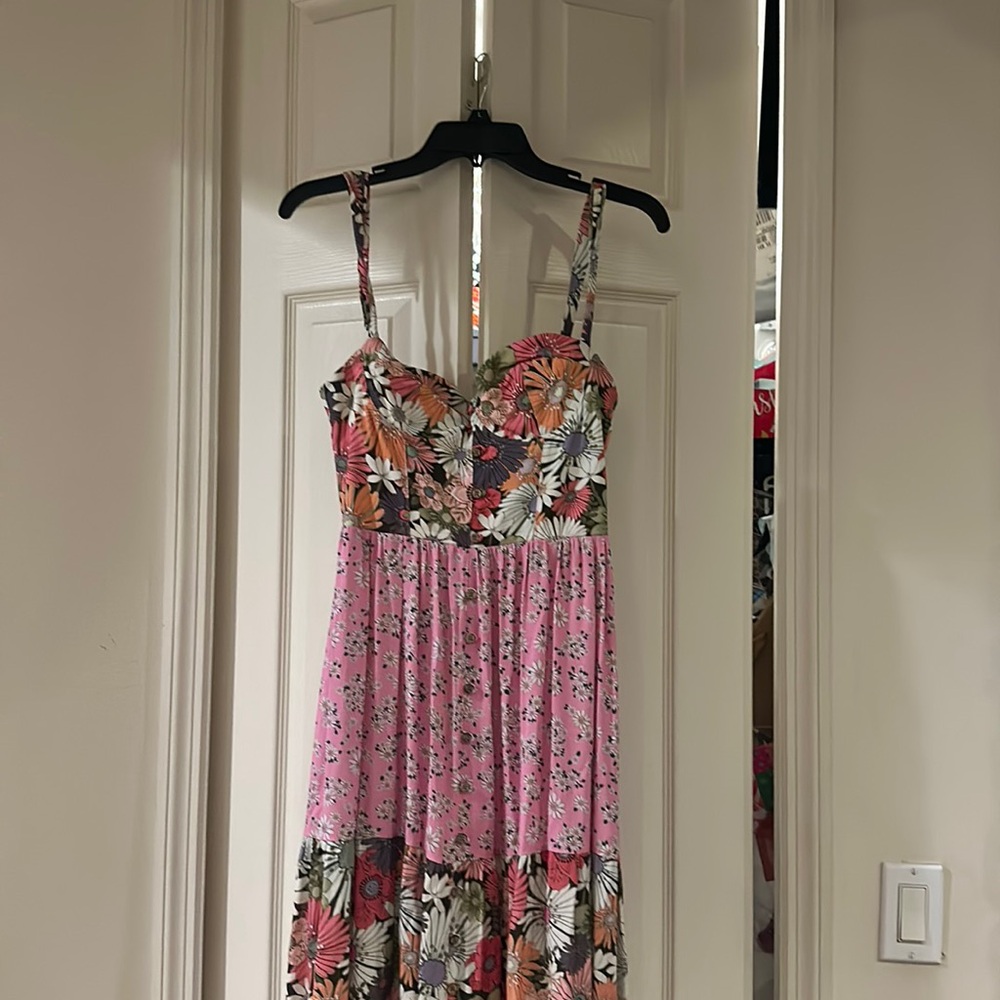 Agua Bendita Alani Maxi Dress Womens Medium Bloom A Line Pink Floral